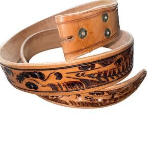 Genuine Leather Retro Indie Brown embossed design snap button attachment size 38